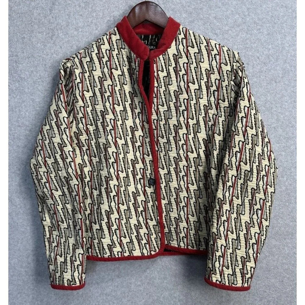 Khangura Sz M Reversible Geometric Lagenlook Jacket Long Sleeve Blazer Coat